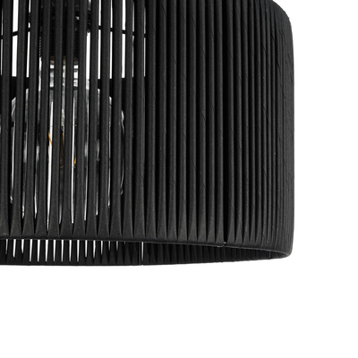 GloboStar® KYCLOS 203-0048 Boho Κρεμαστό Φωτιστικό Καπέλο Μονόφωτο 1 x E27 IP20 Μαύρο Rattan - M40 x Π40 x Υ25.5cm