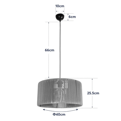 GloboStar® KYCLOS 203-0049 Boho Κρεμαστό Φωτιστικό Καπέλο Μονόφωτο 1 x E27 IP20 Μπεζ Rattan - M40 x Π40 x Υ25.5cm