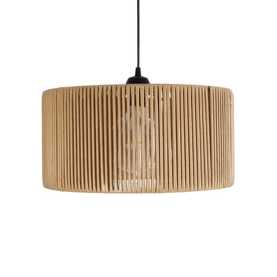 GloboStar® KYCLOS 203-0049 Boho Κρεμαστό Φωτιστικό Καπέλο Μονόφωτο 1 x E27 IP20 Μπεζ Rattan - M40 x Π40 x Υ25.5cm