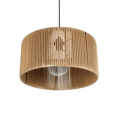 GloboStar® KYCLOS 203-0049 Boho Κρεμαστό Φωτιστικό Καπέλο Μονόφωτο 1 x E27 IP20 Μπεζ Rattan - M40 x Π40 x Υ25.5cm