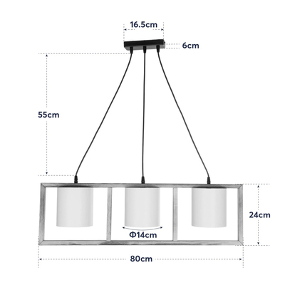 GloboStar® CUP 203-0051 Vintage Κρεμαστό Φωτιστικό Ανάρτηση Τρίφωτο 3 x E27 IP20 Μπεζ Ξύλο με Λευκό Ύφασμα - Μ80 x Π14 x Υ24cm