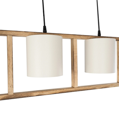 GloboStar® CUP 203-0051 Vintage Κρεμαστό Φωτιστικό Ανάρτηση Τρίφωτο 3 x E27 IP20 Μπεζ Ξύλο με Λευκό Ύφασμα - Μ80 x Π14 x Υ24cm