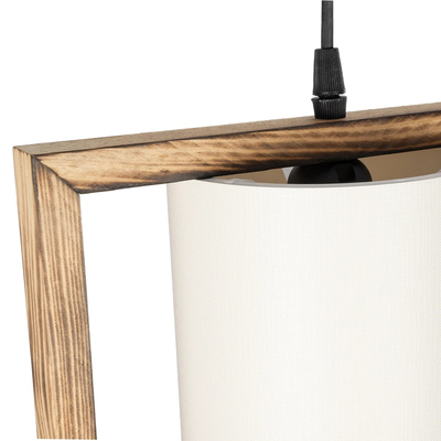 GloboStar® CUP 203-0051 Vintage Κρεμαστό Φωτιστικό Ανάρτηση Τρίφωτο 3 x E27 IP20 Μπεζ Ξύλο με Λευκό Ύφασμα - Μ80 x Π14 x Υ24cm