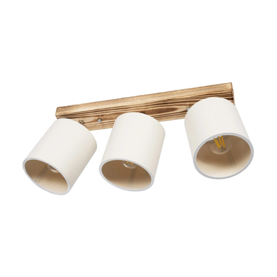 GloboStar® CUP 203-0055 Vintage Φωτιστικό Οροφής Ράγα Τρίφωτο 3 x E27 IP20 Μπεζ Ξύλο με Λευκό Ύφασμα - Μ60 x Π14 x Υ26cm