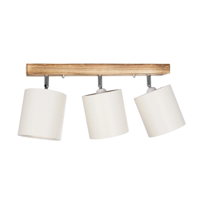 GloboStar® CUP 203-0055 Vintage Φωτιστικό Οροφής Ράγα Τρίφωτο 3 x E27 IP20 Μπεζ Ξύλο με Λευκό Ύφασμα - Μ60 x Π14 x Υ26cm