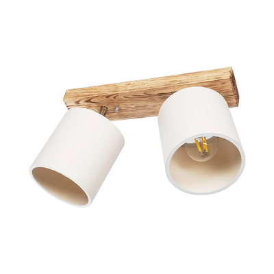 GloboStar® CUP 203-0056 Vintage Φωτιστικό Οροφής Ράγα Δίφωτο 2 x E27 IP20 Μπεζ Ξύλο με Λευκό Ύφασμα - Μ42 x Π14 x Υ26cm