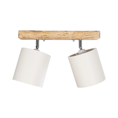 GloboStar® CUP 203-0056 Vintage Φωτιστικό Οροφής Ράγα Δίφωτο 2 x E27 IP20 Μπεζ Ξύλο με Λευκό Ύφασμα - Μ42 x Π14 x Υ26cm