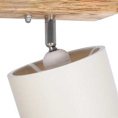 GloboStar® CUP 203-0056 Vintage Φωτιστικό Οροφής Ράγα Δίφωτο 2 x E27 IP20 Μπεζ Ξύλο με Λευκό Ύφασμα - Μ42 x Π14 x Υ26cm