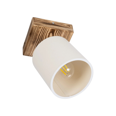 GloboStar® CUP 203-0057 Vintage Φωτιστικό Οροφής Σποτ Μονόφωτο 1 x E27 IP20 Μπεζ Ξύλο με Λευκό Ύφασμα - Μ14.5 x Π14.5 x Υ25cm