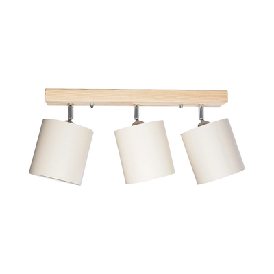 GloboStar® CUP 203-0058 Vintage Φωτιστικό Οροφής Ράγα Τρίφωτο 3 x E27 IP20 Μπέζ Ξύλο με Λευκό Ύφασμα - Μ60 x Π14 x Υ26cm