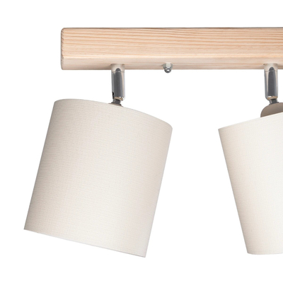 GloboStar® CUP 203-0058 Vintage Φωτιστικό Οροφής Ράγα Τρίφωτο 3 x E27 IP20 Μπέζ Ξύλο με Λευκό Ύφασμα - Μ60 x Π14 x Υ26cm