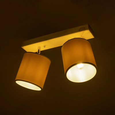 GloboStar® CUP 203-0059 Vintage Φωτιστικό Οροφής Ράγα Δίφωτο 2 x E27 IP20 Μπέζ Ξύλο με Λευκό Ύφασμα - Μ42 x Π14 x Υ26cm