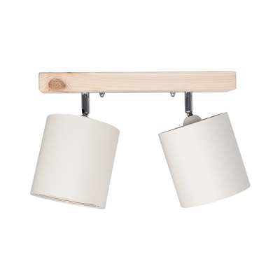 GloboStar® CUP 203-0059 Vintage Φωτιστικό Οροφής Ράγα Δίφωτο 2 x E27 IP20 Μπέζ Ξύλο με Λευκό Ύφασμα - Μ42 x Π14 x Υ26cm