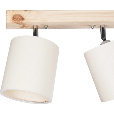 GloboStar® CUP 203-0059 Vintage Φωτιστικό Οροφής Ράγα Δίφωτο 2 x E27 IP20 Μπέζ Ξύλο με Λευκό Ύφασμα - Μ42 x Π14 x Υ26cm