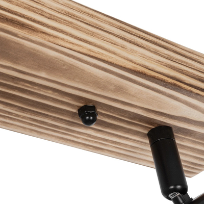 GloboStar® CUP 203-0061 Vintage Φωτιστικό Οροφής Ράγα Τρίφωτο 3 x E27 IP20 Μαύρο Μέταλλο με Μπέζ Ξύλο - Μ50 x Π8 x Υ15cm