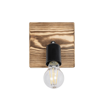 GloboStar® CUP 203-0062 Vintage Επιτοίχιο Φωτιστικό Απλίκα Μονόφωτο 1 x E27 IP20 Μπεζ Ξύλο με Μαύρο Πλαστικό - Μ14.5 x Π14 x Υ15cm