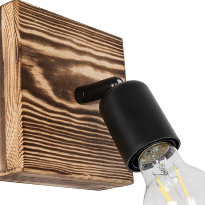 GloboStar® CUP 203-0062 Vintage Επιτοίχιο Φωτιστικό Απλίκα Μονόφωτο 1 x E27 IP20 Μπεζ Ξύλο με Μαύρο Πλαστικό - Μ14.5 x Π14 x Υ15cm