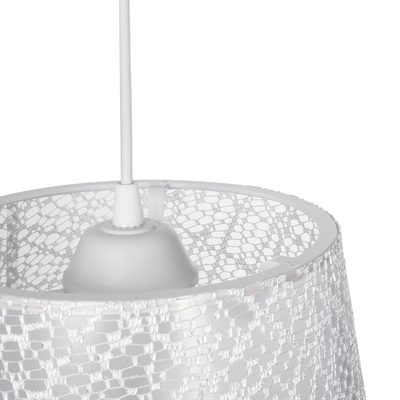 GloboStar® CONEY 203-0069 Μοντέρνο Κρεμαστό Φωτιστικό Καπέλο Μονόφωτο 1 x E27 IP20 Λευκό Ύφασμα - Μ26 x Π26 x Υ25cm