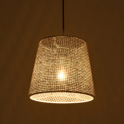 GloboStar® CONEY 203-0070 Μοντέρνο Κρεμαστό Φωτιστικό Καπέλο Μονόφωτο 1 x E27 IP20 Γκρι Διάτρητο Ύφασμα - Μ26 x Π26 x Υ25cm