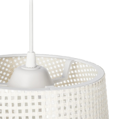 GloboStar® CONEY 203-0071 Μοντέρνο Κρεμαστό Φωτιστικό Καπέλο Μονόφωτο 1 x E27 IP20 Mπεζ Διάτρητο Ύφασμα - Μ26 x Π26 x Υ25cm