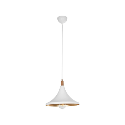 GloboStar® BELFRY 203-0076 Μοντέρνο Κρεμαστό Φωτιστικό Καμπάνα Μονόφωτο 1 x E27 IP20 Λεύκο & Χρυσό Πλαστικό - Μ29.5 x Π29.5 x Υ22cm