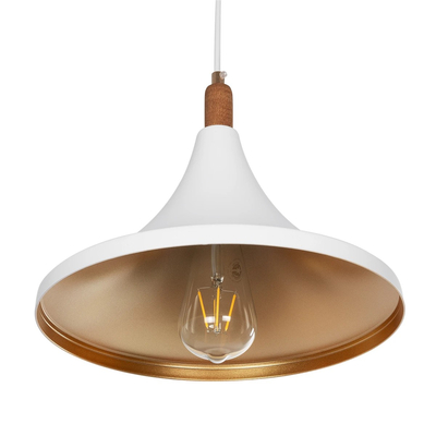 GloboStar® BELFRY 203-0076 Μοντέρνο Κρεμαστό Φωτιστικό Καμπάνα Μονόφωτο 1 x E27 IP20 Λεύκο & Χρυσό Πλαστικό - Μ29.5 x Π29.5 x Υ22cm