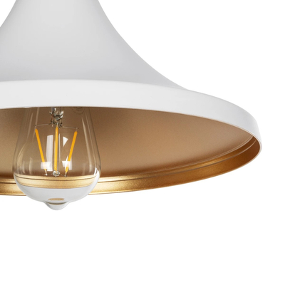 GloboStar® BELFRY 203-0076 Μοντέρνο Κρεμαστό Φωτιστικό Καμπάνα Μονόφωτο 1 x E27 IP20 Λεύκο & Χρυσό Πλαστικό - Μ29.5 x Π29.5 x Υ22cm