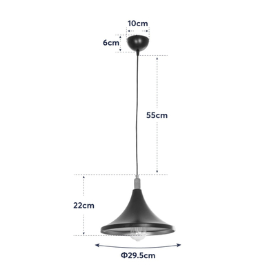 GloboStar® BELFRY 203-0077 Μοντέρνο Κρεμαστό Φωτιστικό Καμπάνα Μονόφωτο 1 x E27 IP20 Μαύρο & Χρυσό Πλαστικό - Μ29.5 x Π29.5 x Υ22cm