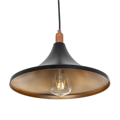 GloboStar® BELFRY 203-0077 Μοντέρνο Κρεμαστό Φωτιστικό Καμπάνα Μονόφωτο 1 x E27 IP20 Μαύρο & Χρυσό Πλαστικό - Μ29.5 x Π29.5 x Υ22cm