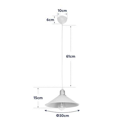 GloboStar® FERRO 203-0083 Μοντέρνο Κρεμαστό Φωτιστικό Καμπάνα Μονόφωτο 1 x E27 IP20 Λευκό & Χρυσό Πλαστικό - Μ30 x Π30 x Υ15cm