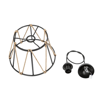 GloboStar® JUTE 203-0090 Μοντέρνο Κρεμαστό Φωτιστικό Σχοινί Μονόφωτο 1 x E27 IP20 Μαύρο Πλαστικό με Μπεζ Σχοινί - Μ30 x Π30 x Υ23cm