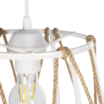 GloboStar® JUTE 203-0091 Μοντέρνο Κρεμαστό Φωτιστικό Σχοινί Μονόφωτο 1 x E27 IP20 Λευκό Πλαστικό με Μπεζ Σχοινί - Μ30 x Π30 x Υ23cm