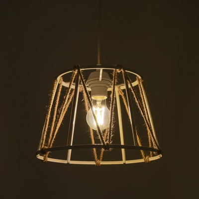 GloboStar® JUTE 203-0092 Μοντέρνο Κρεμαστό Φωτιστικό Σχοινί Μονόφωτο 1 x E27 IP20 Μπεζ Πλαστικό με Μπεζ Σχοινί - Μ30 x Π30 x Υ23cm