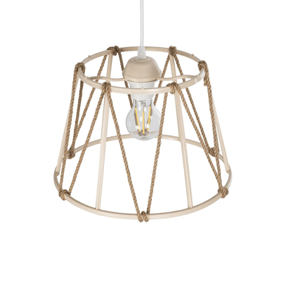 GloboStar® JUTE 203-0092 Μοντέρνο Κρεμαστό Φωτιστικό Σχοινί Μονόφωτο 1 x E27 IP20 Μπεζ Πλαστικό με Μπεζ Σχοινί - Μ30 x Π30 x Υ23cm