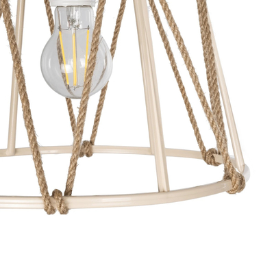 GloboStar® JUTE 203-0092 Μοντέρνο Κρεμαστό Φωτιστικό Σχοινί Μονόφωτο 1 x E27 IP20 Μπεζ Πλαστικό με Μπεζ Σχοινί - Μ30 x Π30 x Υ23cm