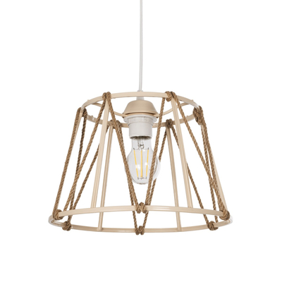 GloboStar® JUTE 203-0092 Μοντέρνο Κρεμαστό Φωτιστικό Σχοινί Μονόφωτο 1 x E27 IP20 Μπεζ Πλαστικό με Μπεζ Σχοινί - Μ30 x Π30 x Υ23cm