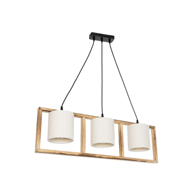 GloboStar® CUP 203-0051 Vintage Κρεμαστό Φωτιστικό Ανάρτηση Τρίφωτο 3 x E27 IP20 Μπεζ Ξύλο με Λευκό Ύφασμα - Μ80 x Π14 x Υ24cm