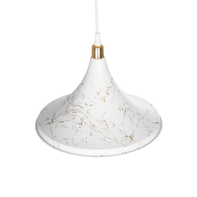 GloboStar® MARBLE 203-0098 Μοντέρνο Κρεμαστό Φωτιστικό Καμπάνα Μονόφωτο 1 x E27 IP20 Λεύκο & Χρυσό Πλαστικό - Μ30 x Π30 x Υ20cm
