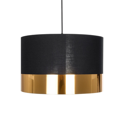 GloboStar® ZYKLUS 203-0100 Μοντέρνο Κρεμαστό Φωτιστικό Καπέλο Μονόφωτο 1 x E27 IP20 Μαύρο Ύφασμα με Χρυσό Μέταλλο - Μ36 x Π36 x Υ25cm