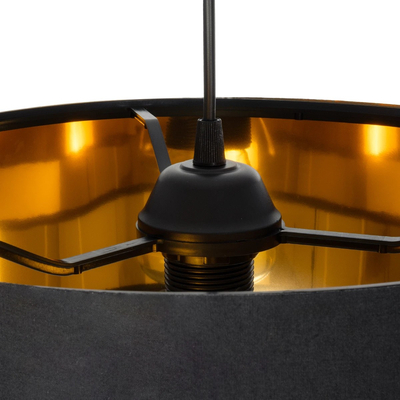 GloboStar® ZYKLUS 203-0100 Μοντέρνο Κρεμαστό Φωτιστικό Καπέλο Μονόφωτο 1 x E27 IP20 Μαύρο Ύφασμα με Χρυσό Μέταλλο - Μ36 x Π36 x Υ25cm