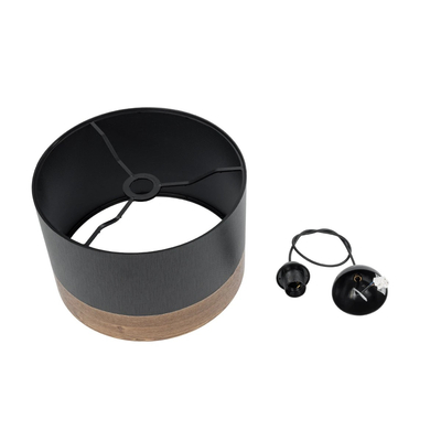 GloboStar® ZYKLUS 203-0101 Μοντέρνο Κρεμαστό Φωτιστικό Καπέλο Μονόφωτο 1 x E27 IP20 Μαύρο Ύφασμα με Καρυδί Ξύλο - Μ36 x Π36 x Υ25cm