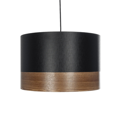 GloboStar® ZYKLUS 203-0101 Μοντέρνο Κρεμαστό Φωτιστικό Καπέλο Μονόφωτο 1 x E27 IP20 Μαύρο Ύφασμα με Καρυδί Ξύλο - Μ36 x Π36 x Υ25cm