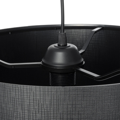 GloboStar® ZYKLUS 203-0101 Μοντέρνο Κρεμαστό Φωτιστικό Καπέλο Μονόφωτο 1 x E27 IP20 Μαύρο Ύφασμα με Καρυδί Ξύλο - Μ36 x Π36 x Υ25cm