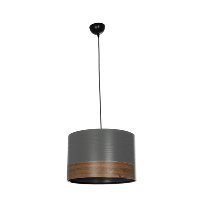 GloboStar® ZYKLUS 203-0102 Μοντέρνο Κρεμαστό Φωτιστικό Καπέλο Μονόφωτο 1 x E27 IP20 Γκρί & Καρυδί Ξύλο - Μ36 x Π36 x Υ25cm