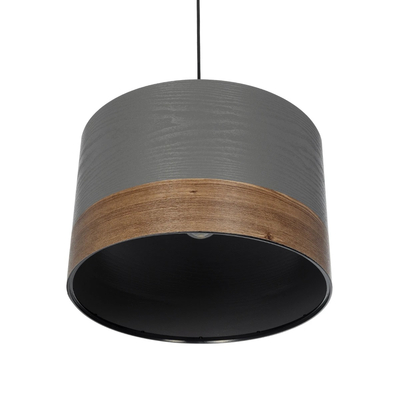 GloboStar® ZYKLUS 203-0102 Μοντέρνο Κρεμαστό Φωτιστικό Καπέλο Μονόφωτο 1 x E27 IP20 Γκρί & Καρυδί Ξύλο - Μ36 x Π36 x Υ25cm