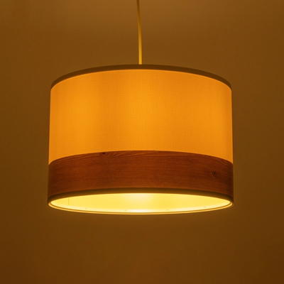 GloboStar® ZYKLUS 203-0103 Μοντέρνο Κρεμαστό Φωτιστικό Καπέλο Μονόφωτο 1 x E27 IP20 Μπεζ Ύφασμα με Καρυδί Ξύλο - Μ36 x Π36 x Υ25cm