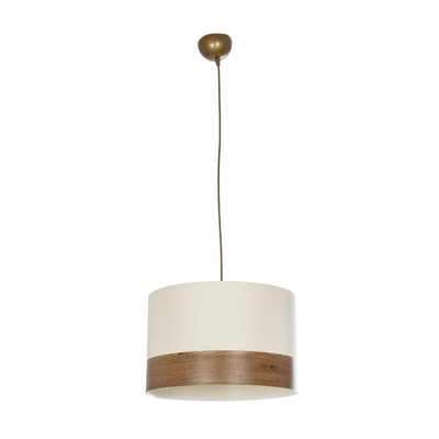 GloboStar® ZYKLUS 203-0103 Μοντέρνο Κρεμαστό Φωτιστικό Καπέλο Μονόφωτο 1 x E27 IP20 Μπεζ Ύφασμα με Καρυδί Ξύλο - Μ36 x Π36 x Υ25cm