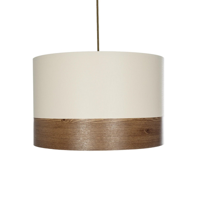 GloboStar® ZYKLUS 203-0103 Μοντέρνο Κρεμαστό Φωτιστικό Καπέλο Μονόφωτο 1 x E27 IP20 Μπεζ Ύφασμα με Καρυδί Ξύλο - Μ36 x Π36 x Υ25cm