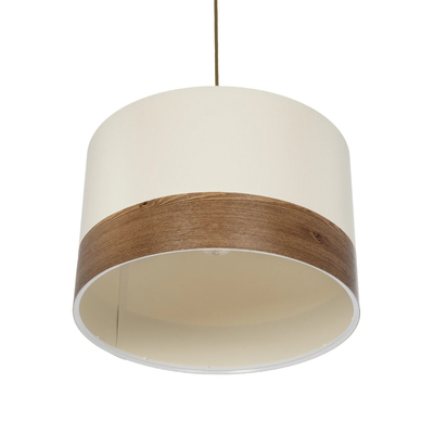 GloboStar® ZYKLUS 203-0103 Μοντέρνο Κρεμαστό Φωτιστικό Καπέλο Μονόφωτο 1 x E27 IP20 Μπεζ Ύφασμα με Καρυδί Ξύλο - Μ36 x Π36 x Υ25cm