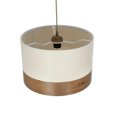 GloboStar® ZYKLUS 203-0103 Μοντέρνο Κρεμαστό Φωτιστικό Καπέλο Μονόφωτο 1 x E27 IP20 Μπεζ Ύφασμα με Καρυδί Ξύλο - Μ36 x Π36 x Υ25cm